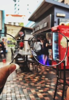 Customer trying eyeglass frames at Krishna Opticals